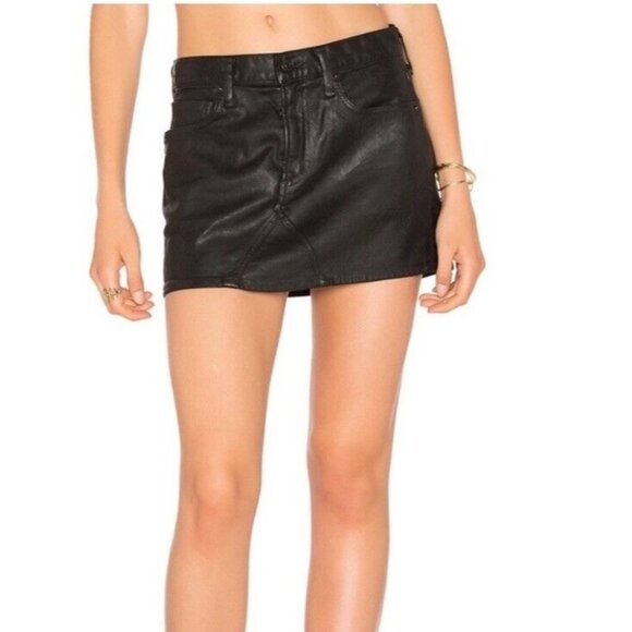 AGOLDE Women's Coated Black Jeanette Mini Skirt Stretch Size 28 Grunge Punk - Picture 16 of 16